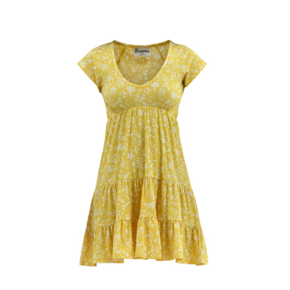 No Boundaries Womens Babydoll Mini Dress Sunray Yellow Size L NWT